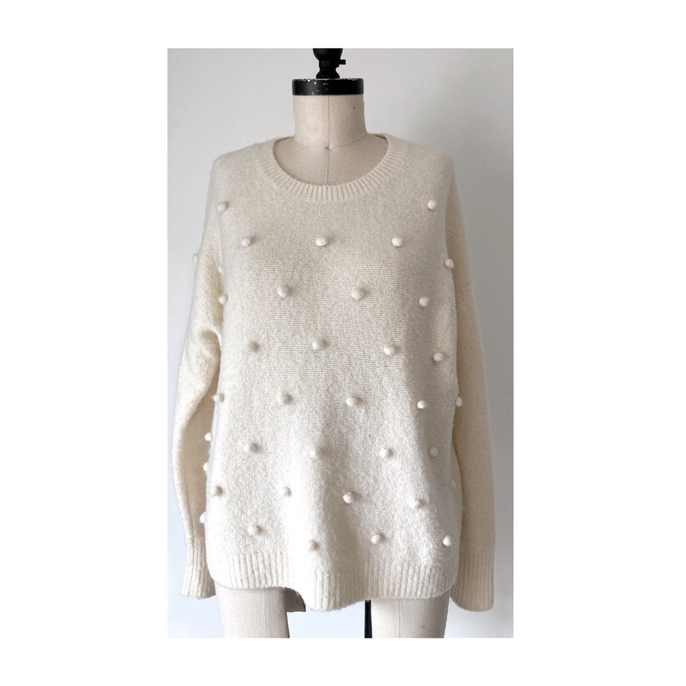 Madewell ivory pom pom pullover sweater
